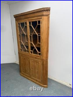 A Rare Early Georgian Antique Pine Astral Glazed Barrel Back 2 Piece Cabinet