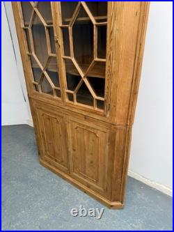 A Rare Early Georgian Antique Pine Astral Glazed Barrel Back 2 Piece Cabinet