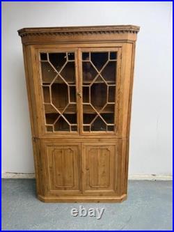A Rare Early Georgian Antique Pine Astral Glazed Barrel Back 2 Piece Cabinet