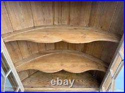 A Rare Early Georgian Antique Pine Astral Glazed Barrel Back 2 Piece Cabinet