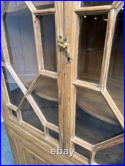 A Rare Early Georgian Antique Pine Astral Glazed Barrel Back 2 Piece Cabinet