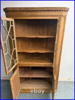 A Rare Early Georgian Antique Pine Astral Glazed Barrel Back 2 Piece Cabinet