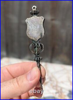 A Rare German Antique Silver Bodice Pin 19th century Paste stones Early Costume