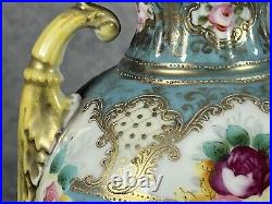 A Rare Very Early Antique Noritake Twin Handled Lidded Floral Pastel Vase c1902