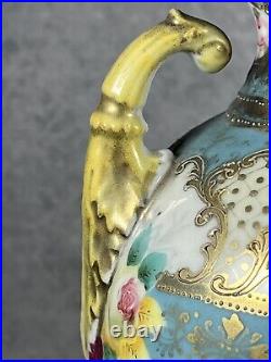 A Rare Very Early Antique Noritake Twin Handled Lidded Floral Pastel Vase c1902