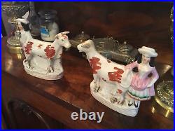 A Very Rare Pair Of Early Antique Staffordshire, Cow Spill Vases