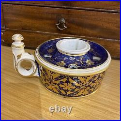 A rare antique early Derby porcelain inkwell / pen stand