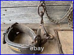A rare early 19th century leather dog collar & chain Revenue Police, Kent A rare early 19th century leather dog collar & chain Revenue Police, Kent