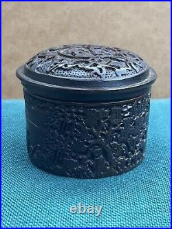 A very rare and early Antique Chinese lacquer pill box intricate carving
