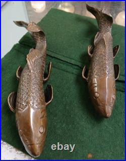 An Unusual & Rare Pair of Early 20th Century Japanese Bronze Koi Carp 29 cm