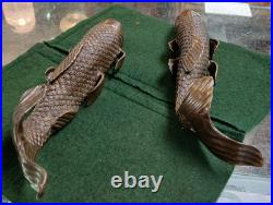 An Unusual & Rare Pair of Early 20th Century Japanese Bronze Koi Carp 29 cm