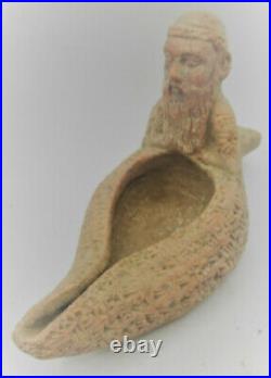 Ancient Near Eastern Clay Vessel With Early Form Of Writing & Worshipper Rare