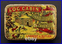 Antique Advertising Log Cabin Lambert & Butler Tobacco Tin Rare Early Variation Antique Advertising Log Cabin Lambert & Butler Tobacco Tin Rare Early Variation
