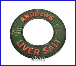 Antique Advertising Rare Andrews Liver Salt Tin Metal Mirror Sign c. 1920