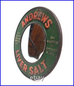 Antique Advertising Rare Andrews Liver Salt Tin Metal Mirror Sign c. 1920