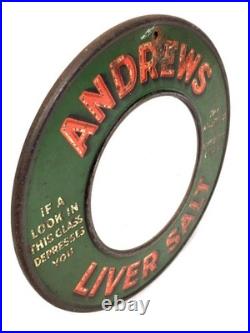 Antique Advertising Rare Andrews Liver Salt Tin Metal Mirror Sign c. 1920