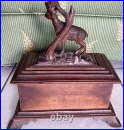 Antique Black Forest Jewelry Box with Mountain Sheep Signed Beautiful Rare Find