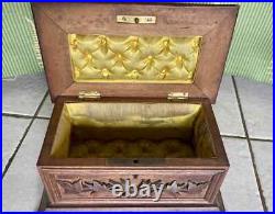 Antique Black Forest Jewelry Box with Mountain Sheep Signed Beautiful Rare Find