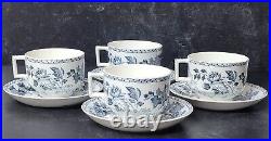 Antique Blue White Early Wedgwood Tonquin 4 Cups and 4 Saucers RARE