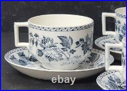 Antique Blue White Early Wedgwood Tonquin 4 Cups and 4 Saucers RARE
