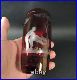 Antique Bohemian Ruby Red Engraved Glass-rare