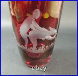 Antique Bohemian Ruby Red Engraved Glass-rare