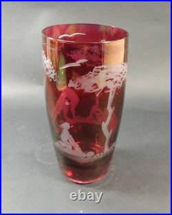 Antique Bohemian Ruby Red Engraved Glass-rare