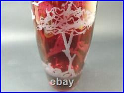 Antique Bohemian Ruby Red Engraved Glass-rare