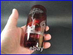 Antique Bohemian Ruby Red Engraved Glass-rare