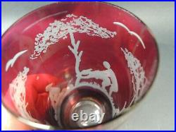 Antique Bohemian Ruby Red Engraved Glass-rare