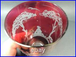 Antique Bohemian Ruby Red Engraved Glass-rare