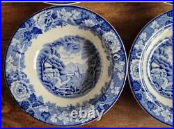 Antique Bowl Wood & Sons Blue White Rare 5 Piece English Scenery Transferware