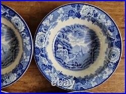 Antique Bowl Wood & Sons Blue White Rare 5 Piece English Scenery Transferware