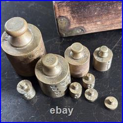 Antique Boxed Set Of Early Brass Jewellers / Apothecary Weights Rare