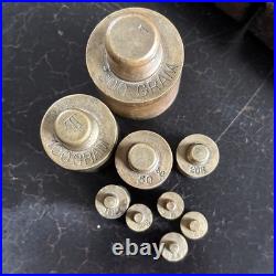 Antique Boxed Set Of Early Brass Jewellers / Apothecary Weights Rare