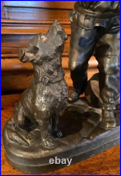 Antique Boy Bronze Statue Sculpture Playing Dog Figure Georges Maxim Rare 20th