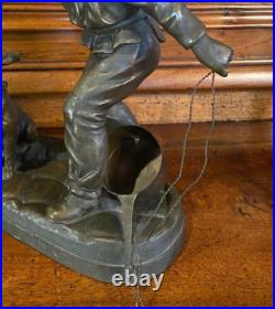 Antique Boy Bronze Statue Sculpture Playing Dog Figure Georges Maxim Rare 20th