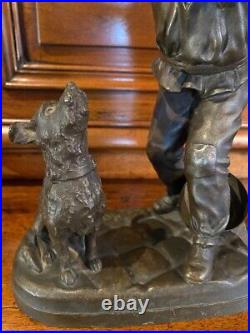 Antique Boy Bronze Statue Sculpture Playing Dog Figure Georges Maxim Rare 20th