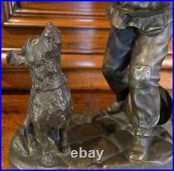 Antique Boy Bronze Statue Sculpture Playing Dog Figure Georges Maxim Rare 20th