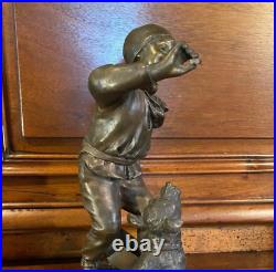 Antique Boy Bronze Statue Sculpture Playing Dog Figure Georges Maxim Rare 20th