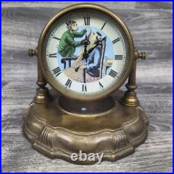 Antique Brass Monkey Barber Animated Novelty Mantel Desk Clock Rare Working Antique Brass Monkey Barber Animated Novelty Mantel Desk Clock Rare Working
