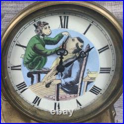 Antique Brass Monkey Barber Animated Novelty Mantel Desk Clock Rare Working Antique Brass Monkey Barber Animated Novelty Mantel Desk Clock Rare Working