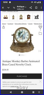 Antique Brass Monkey Barber Animated Novelty Mantel Desk Clock Rare Working Antique Brass Monkey Barber Animated Novelty Mantel Desk Clock Rare Working