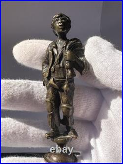 Antique Bronze Figural Wax Seal Handle Rustic Traveler Rare Early Example