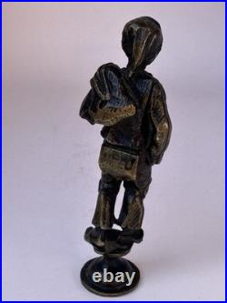 Antique Bronze Figural Wax Seal Handle Rustic Traveler Rare Early Example