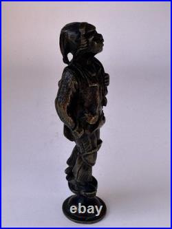 Antique Bronze Figural Wax Seal Handle Rustic Traveler Rare Early Example