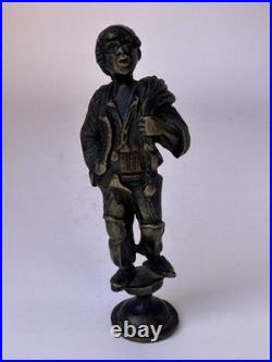 Antique Bronze Figural Wax Seal Handle Rustic Traveler Rare Early Example