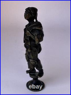 Antique Bronze Figural Wax Seal Handle Rustic Traveler Rare Early Example