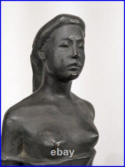 Antique Bronze Woman Statue Sculpture Bodice Decor Art Figurine Rare Old 20th