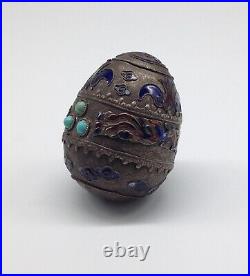 Antique CHINESE ENAMELED Metal EGG Turquoise DRAGON early China rare c. 19th Cent